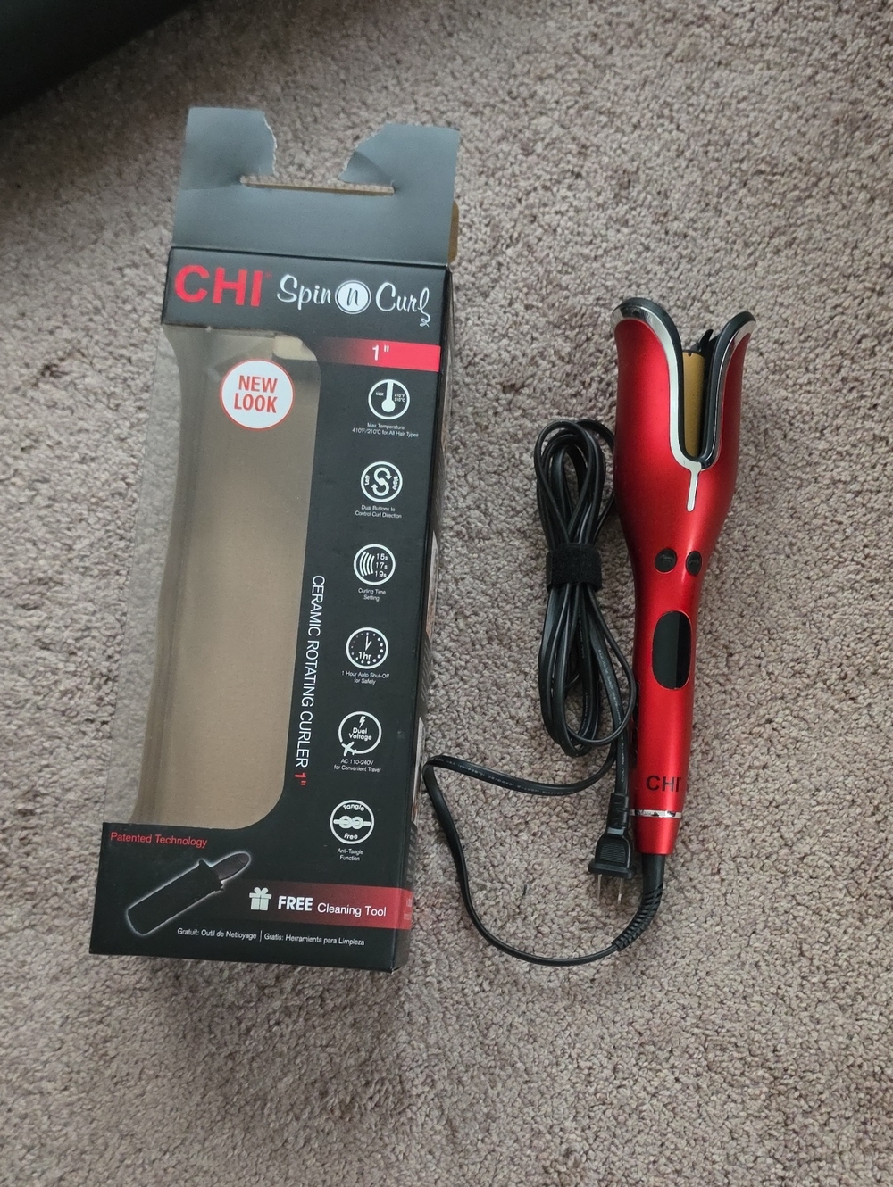 CHI 1" Spin N Curl Ceramic Rotating Curler - Red